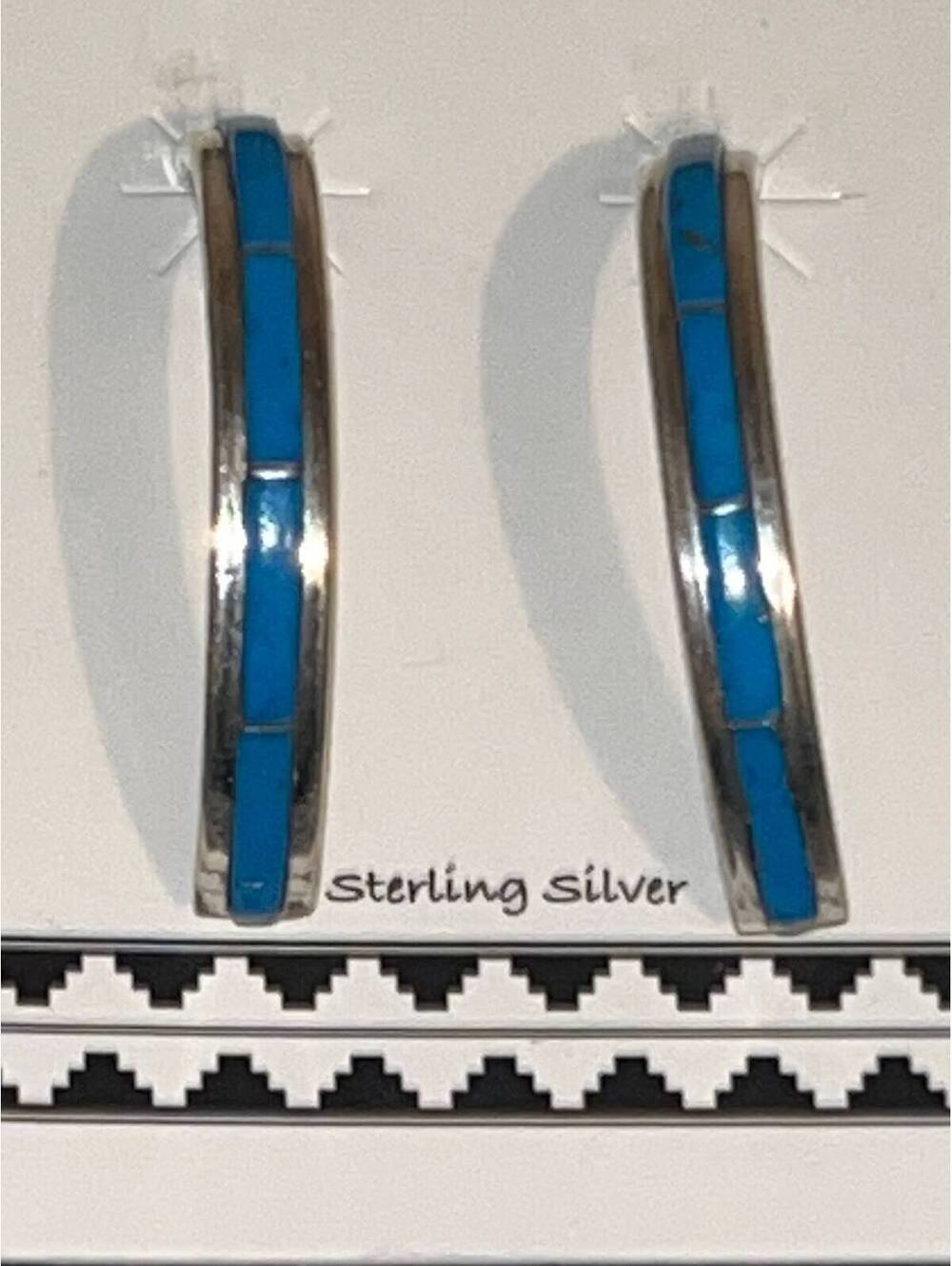 Native American Zuni jewelry handmade sterling earrings inlay turquoise